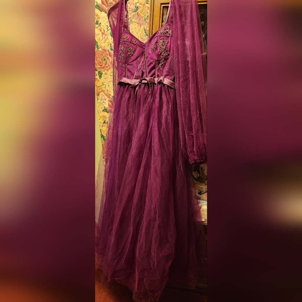 Sheer Plum Tulle Midi Dress
